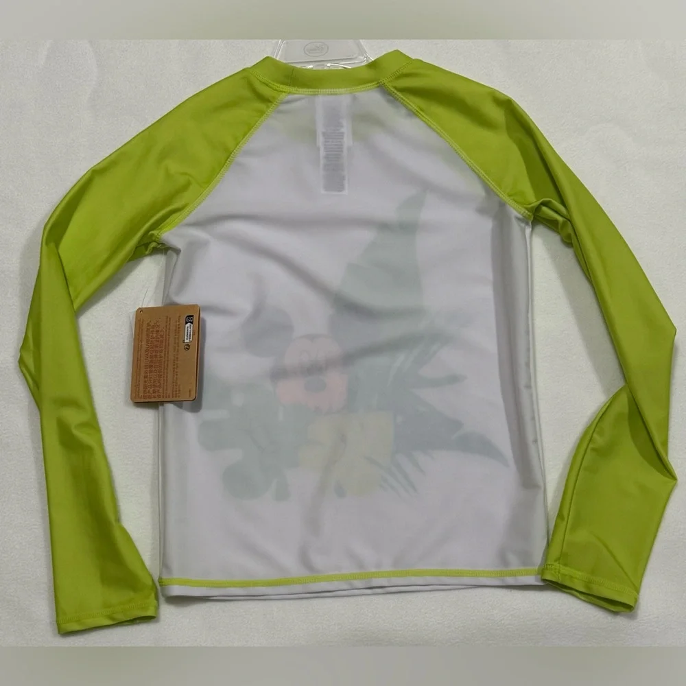 Disney Youth 9/10 Green & White Rashguard Swim Shirt UPF 50+ - NWT